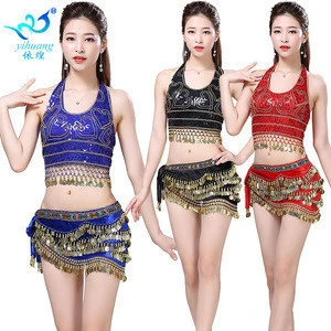 Buy Women Sexy Latin Belly Dance Sequin Bra Tassel Top Party Club Wear  Bellydance Bra Belt Set Practice Wear/training Outfit from Shenzhen Huijie  Costume Co., Ltd., China