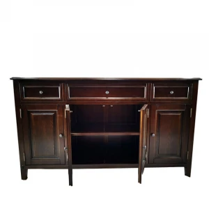 wood dining room sideboard or wooden kitchen cabinet with glass door with wood frame