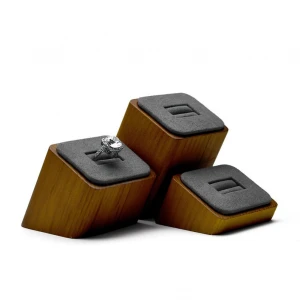 Wooden Luxury Pu Leather Jewelry Ring Earring Pendant Stand Display
