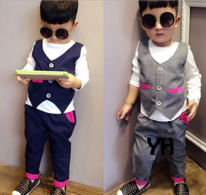 Z87858C 2015 autumn plaids design vest+pant sets boys clothing child clothes suits