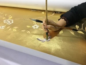 Chinoiserie handpainted wallpaper gold gilded on silk