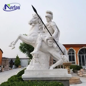 Custom antique life size outdoor decor white stone roman riding soldier statue
