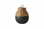 Black ceramic vase, thick braided bamboo.