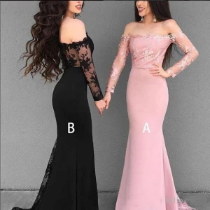 Long Mermaid Bridesmaid Dresses Light Pink Designs Sleeves Lace and chiffon For Cheap Sexy Evening Prom Dresses