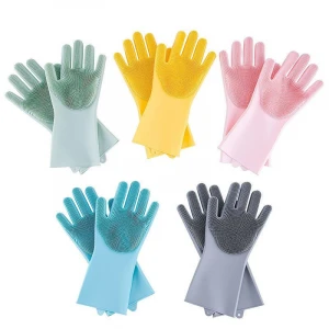 Cleaning Silicone Gloves, Silicone Reusable Cleaning Brush Heat Resistant Scrubber Gloves