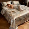 Vintage Floral Print Silk Satin Bedding Set Luxury Oil Painting Flower Bed Sheet