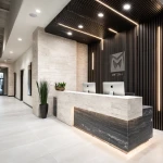 Minimalist Modern Reception Desk with LED Lighting Office Front Counter for Hotel Lobby