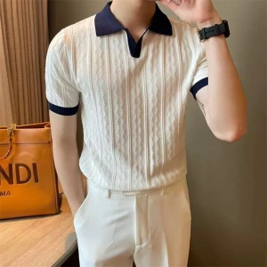 Men’s Ice Silk Short-Sleeve Knitted Polo Shirt