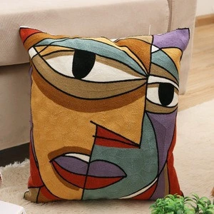 100% cotton canvas embroidery picasso coloring cheap cats pillow case