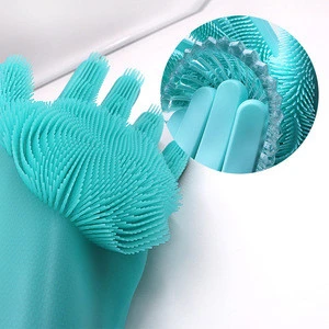 100% Food Grade Shenzhen Silicone Rubber Heat Resistant Brush Magic Scrubber Washing Cleaning Dishwashing Gloves With Scrubbers