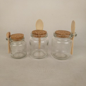 100ml single ear round Glass Jar for Bath Salt, Spices, Seasonings,candy,suger with cork stopper and wooden spoon