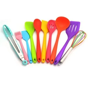 10pcs/set Kitchen Utensils Set Silicone Cooking Utensil Non-stick Spatula Ladle Slotted Spoon Tongs Pasta Fork Cooking Tools
