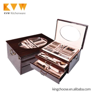 148pcs cutlery set 18/10 stainless steel flatware with wooden case