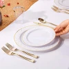 150pcs Wedding White With Gold Rim Disposable Dinnerware Sets