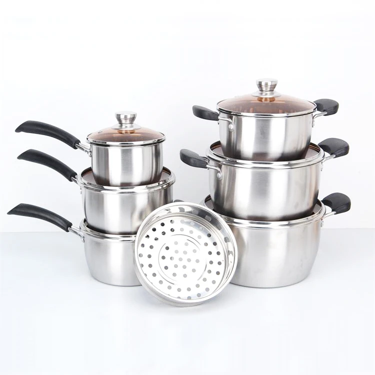 15pcs stainless steel  kitchen pot cookware set home utensils cooking tools sets