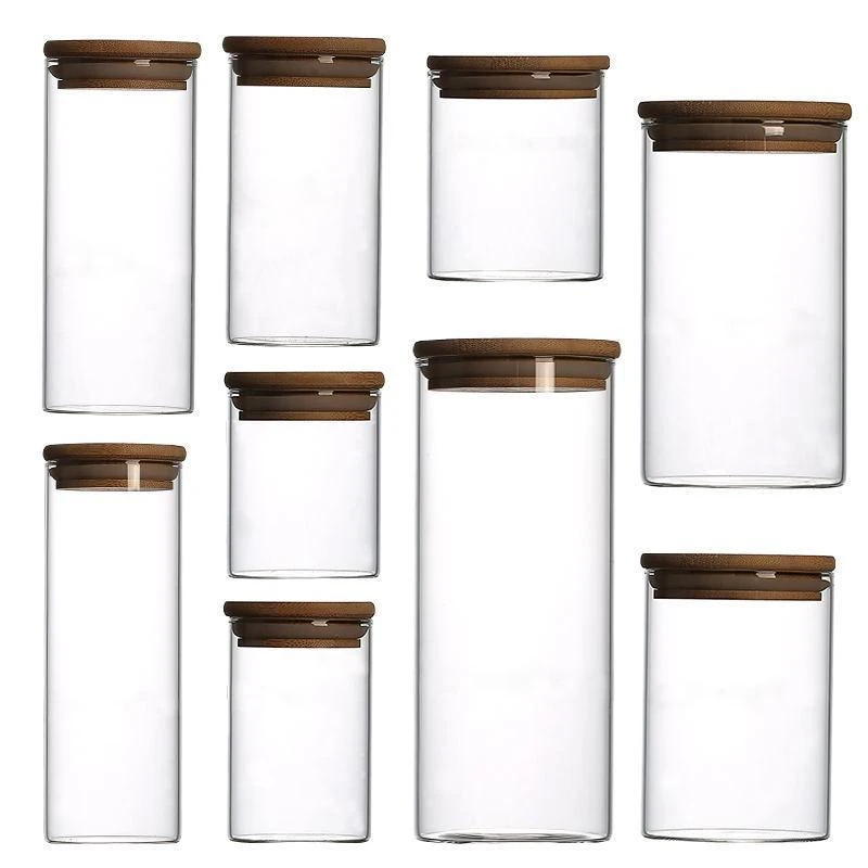 170ml Heat Resistant Borosilicate Screw Top Childproof Glass Food Storage Jar With Acacia Wood Bamboo Lid Glass Bottle Packaging