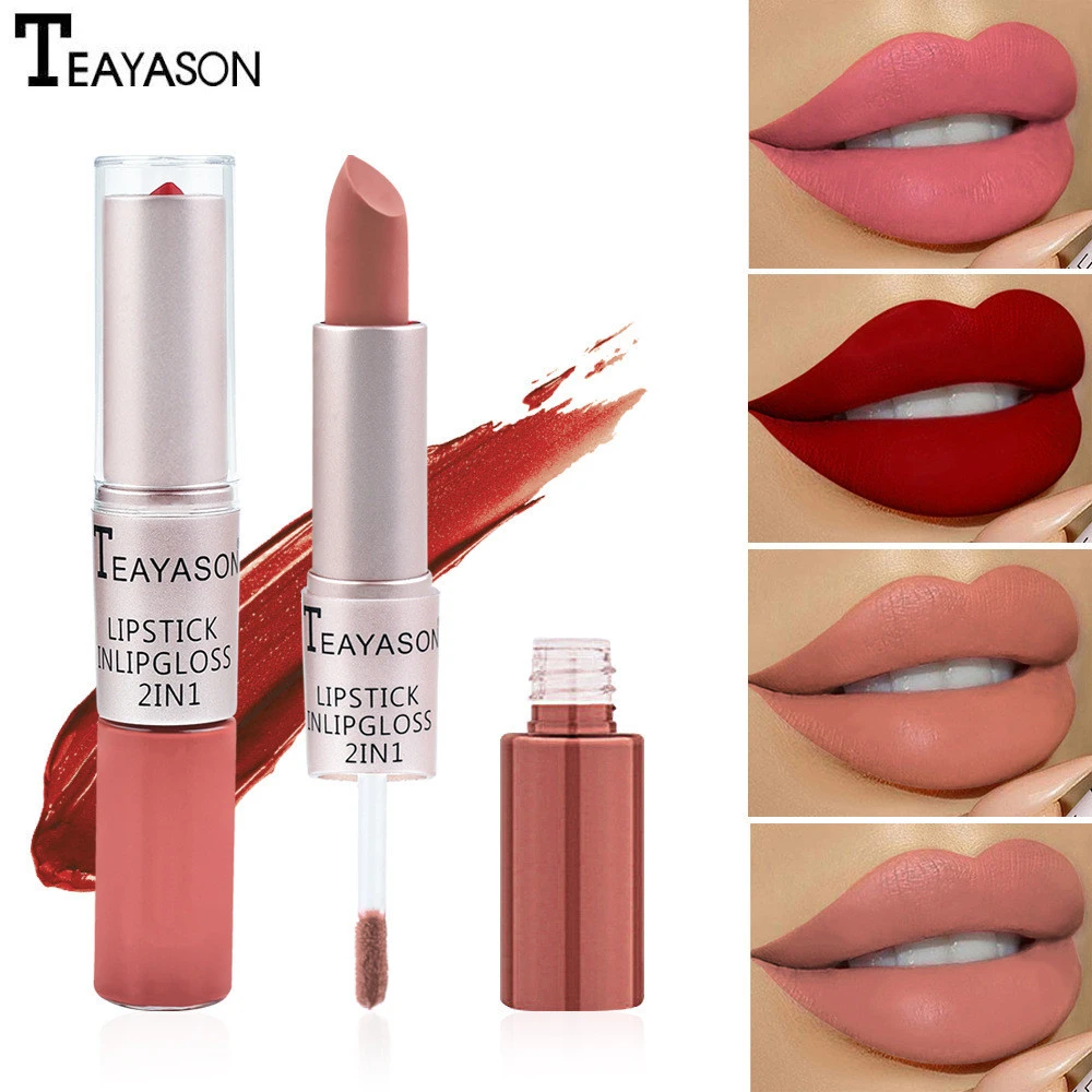 2-in-1 lipstick cosmetic custom lip gloss vendor wholesale waterproof high pigment matte lipstick private label