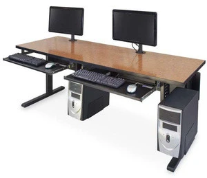 2 person wooden top with keyboard drawer office computer desk