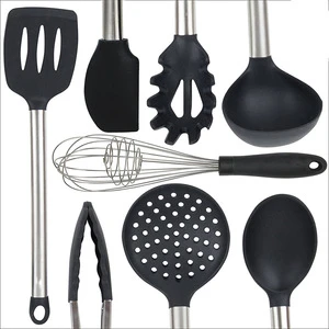 2017 Heat-Resistant 8pcs stainless steel kitchen cooking mixing tools,  silicone kitchen utensil set