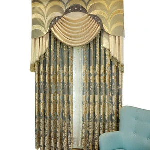 2018 new design European nice elegent flocking polyester fabric curtain with valance