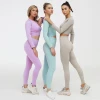 2020 new women sportswear ribbed set seamless yoga suit yoga leggings match long sleeve crop yoga workout gym set women fitness