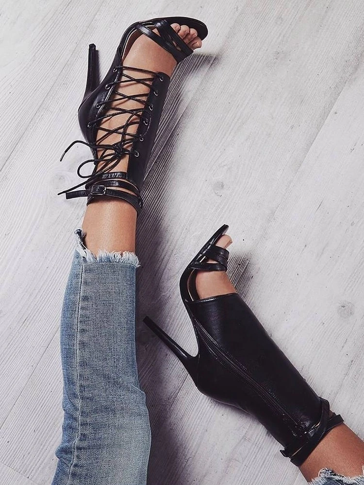 2021 Hot Sale Open Toe Womens Women High Heel shoes Fashion Sexy Lace up Ladies High Heel Nude Wrap Female Sandals Shoes