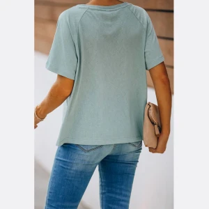 2021 Women Crop Top Tee Shirt Loose Casual Button V-neck Short Sleeves
