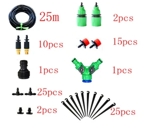 25m Garden DIY Automatic Watering Micro Drip Irrigation System Garden Self Watering Kits with Adjustable Dripper Spray Cooling