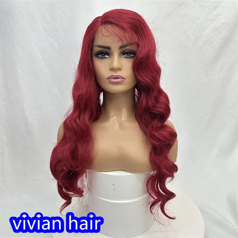 26inch T part lace red  golden curly wavy lace wig synthetic blend wig with lace front hair extension with baby hair