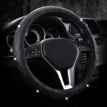38CM 15"Universal Leather Diamond Four Seasons Steering Cover Wrap Shiny Rhinestone Car Steering Wheel Cover