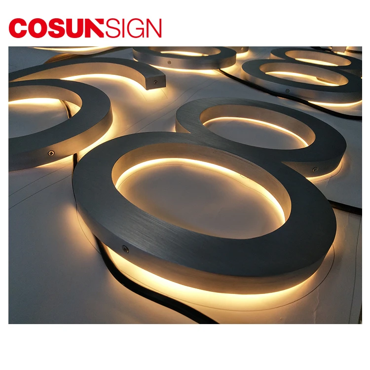 3D LED Backlit Brushed Stainless Steel Letter Shell and 20mm Thickness Acrylic Back-Panel/ house number