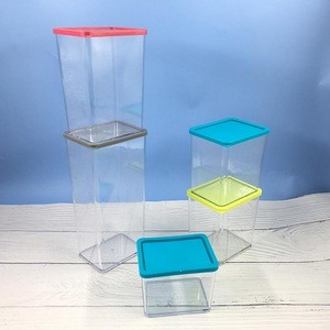 5ps FDA BPA Free Kitchen Accessories Transparent Plastic PS Bin Rectangle Stackable Box Food Storage Containers With Lid