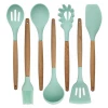 7 Piece Premium Silicone Kitchen Cooking Utensils Set with Natural Bamboo Handles - Cooking Tool and Kitchen Gadget Set for cook
