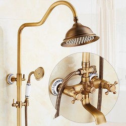 8 inch bathroom rain antique brass shower head faucet vintage shower column set