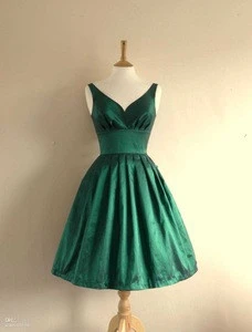 A Line V Neck Emerald Green Taffeta Short Dresses Party Dresses Homecoming Dresses K24