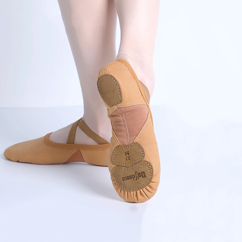 Adult Ballet Slippers Women Elastic Canvas Dance Shoes Three Split Sole Ballet Flats