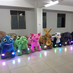 Adult parent and kids ride on battery coin operated remote control animal walking ride toy for shopping mall