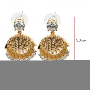 AIDAILA Fine Jewelry Romantic Gold Shell Pave Diamond Drop Earrings With Pearl