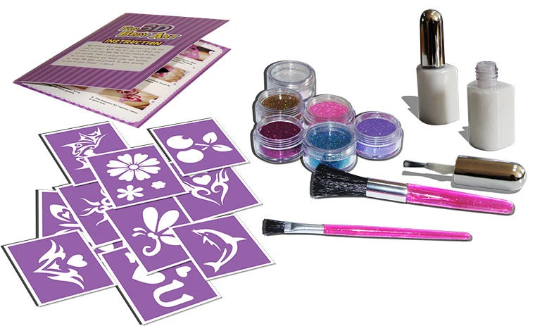 AKIACO Body Art Tattoo Set with Stencils &amp; Brushes Skin Friendly Glitter Kids Paint Event &amp; Party Window Box
