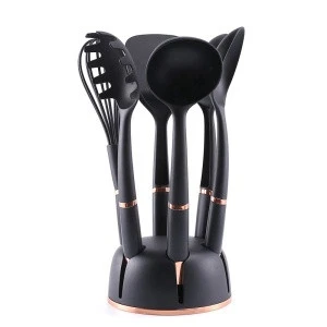 Amazon hot selling 9pcs black nylon kitchen cooking utensils for non stick cookware