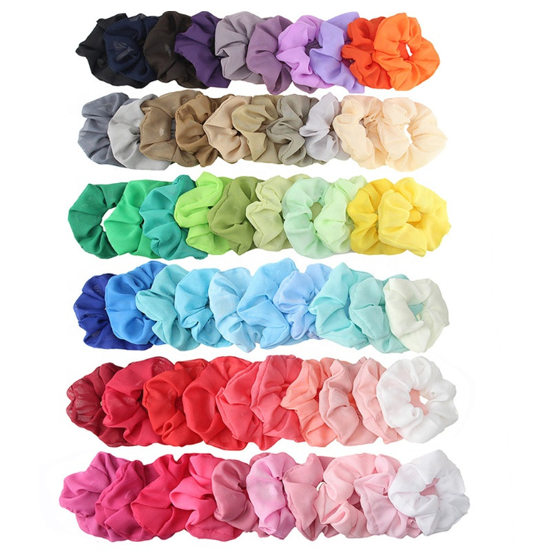 Amazon hotsell solid color chiffon scrunchies 60 colors Scrunchy Hair Ties fashion hair scrunchies set