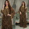 American Europe hot leopard pattern V neck Rhinestone decoration modest muslim women kaftan