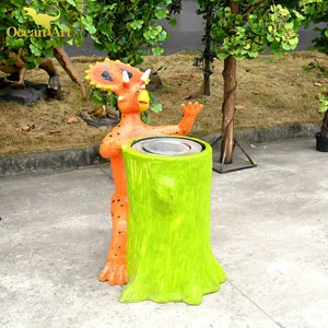 amusement park rides resin sculpture dinosaur trash can
