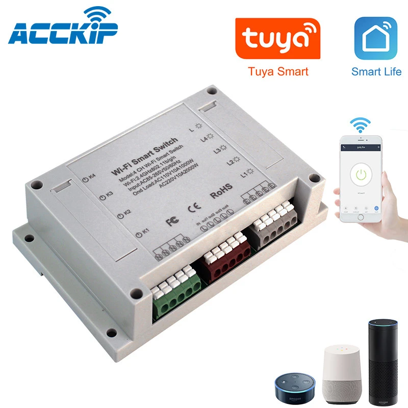 ANPU 4CH 4channels Wifi Smart Circuit Breaker and Box Packed  Wifi Circuit Breaker Work with Alexa Google Home with CE ROHS DIY