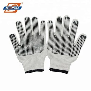 Anti Slip ten needle cotton yarn labor protection safety working gloves with black PVC dot