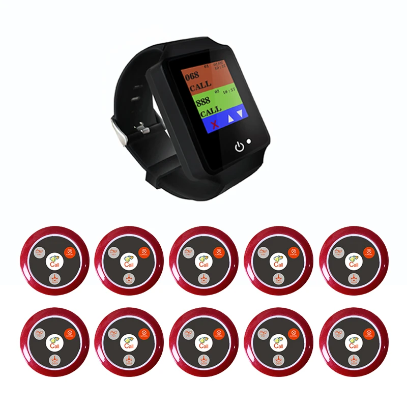 Artom restaurant cafe service waiter call system Smart wireless wrist watch pager receiver with 10 call buttons waterproof