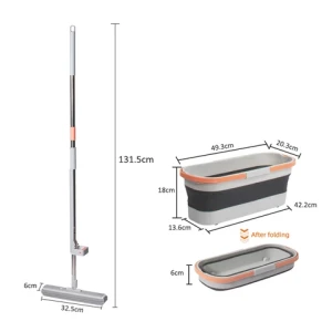 Automatic Self-Wringing Mop Flat Mop with Suqeeze pva mop with bucket Free Hand Washing for Bedroom Floor Clean