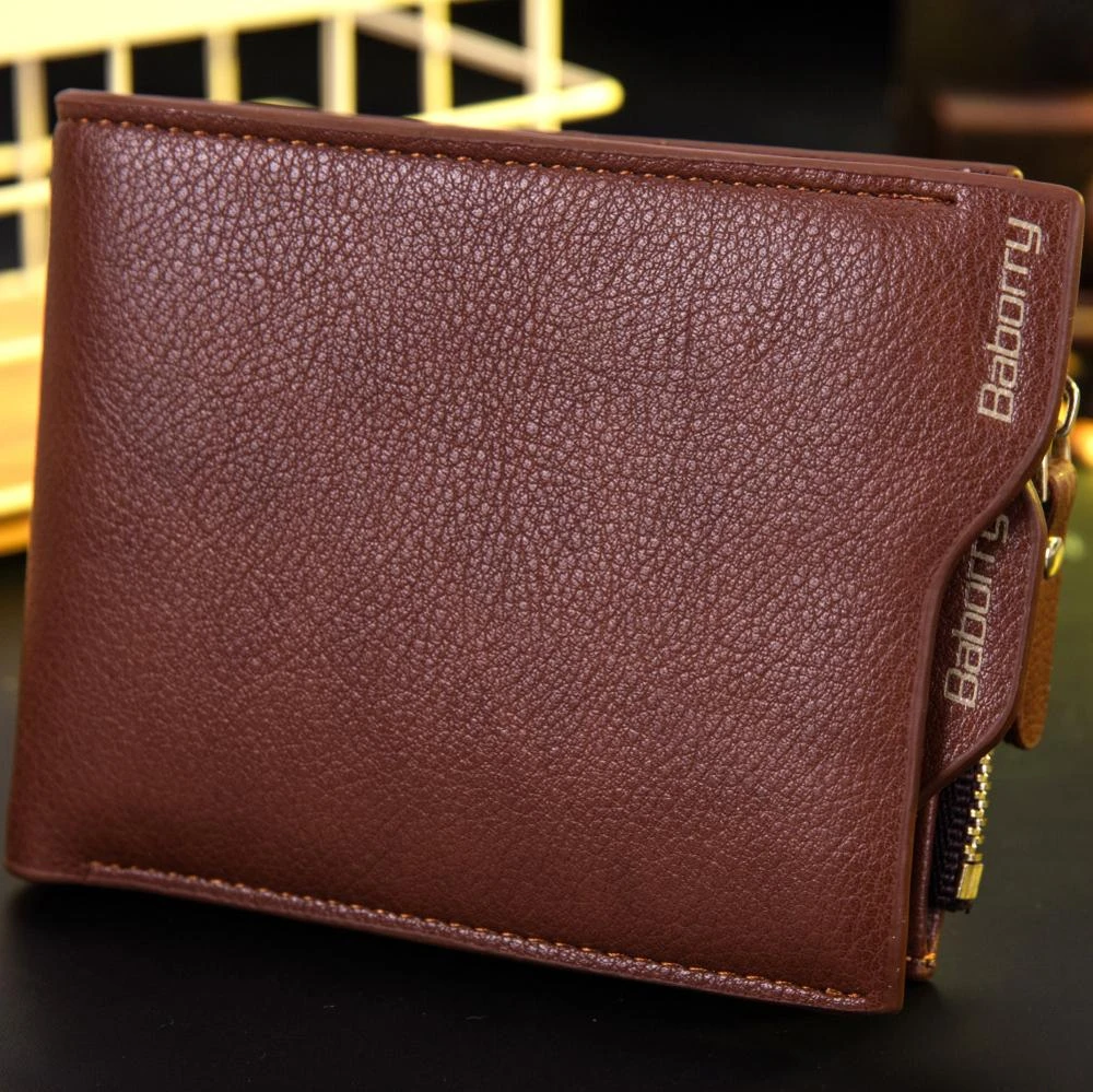 BaborryNew RFID pu Leather Men Zipper Wallets Card Cash Holder Coin Purse