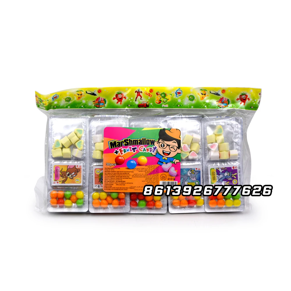 Bag packing marshmallow+fruit candy card toy candy