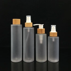 Bamboo Cover Cap Lid 30ml 50ml 100ml 150ml Frosted Clear Glass Lotion Bottle with Foam Spray Dropper Pump